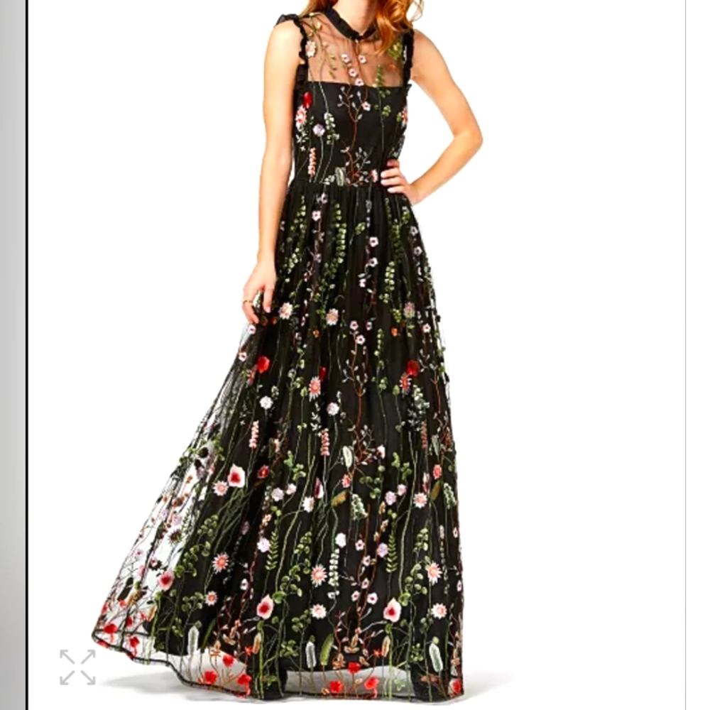 Floral Embroidered Black Maxi Dress